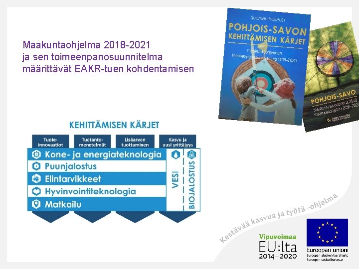 Maakuntaohjelma 2018 -2021 ja sen toimeenpanosuunnitelma määrittävät EAKR-tuen kohdentamisen 