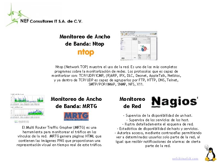 Monitoreo de Ancho de Banda: Ntop (Network TOP) muestra el uso de la red.