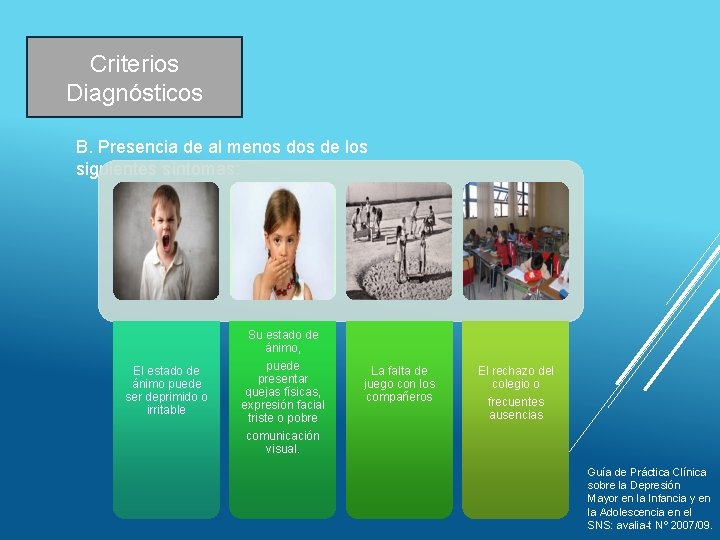 Criterios Diagnósticos B. Presencia de al menos de los siguientes síntomas: El estado de