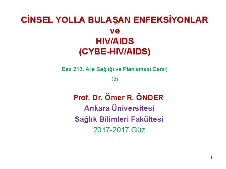 CİNSEL YOLLA BULAŞAN ENFEKSİYONLAR ve HIV/AIDS (CYBE-HIV/AIDS) Bes 213. Aile Sağlığı ve Planlaması Dersi)