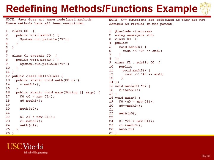 Redefining Methods/Functions Example • NOTE: Java does not have redefined methods These methods have