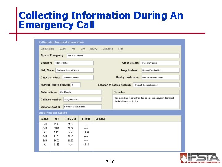 Collecting Information During An Emergency Call 2– 16 Collecting Information During An Emergency Call 2– 16
