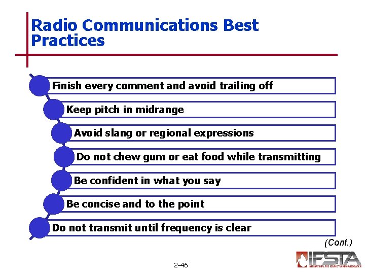 Radio Communications Best Practices Finish every comment and avoid trailing off Keep pitch in Radio Communications Best Practices Finish every comment and avoid trailing off Keep pitch in