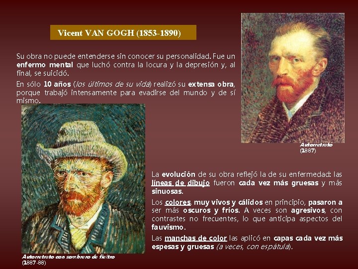 Vicent VAN GOGH (1853 -1890) Su obra no puede entenderse sin conocer su personalidad.