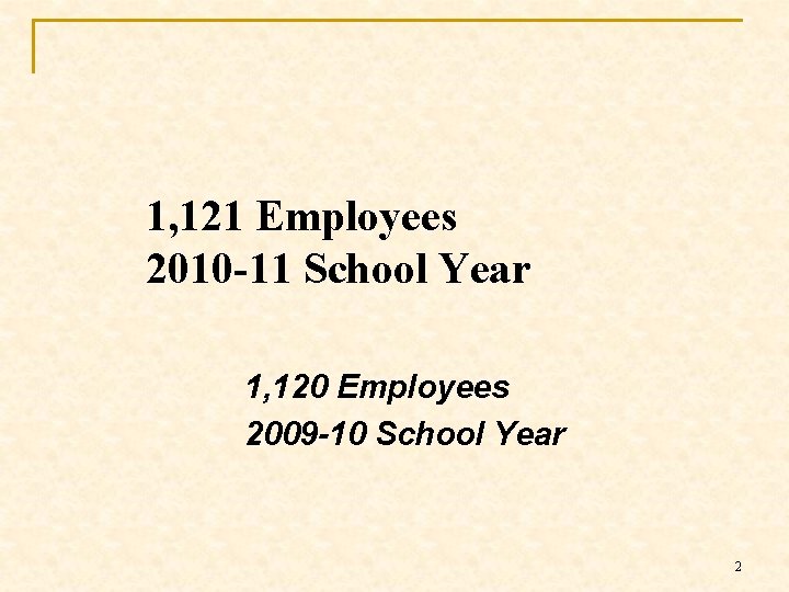 1, 121 Employees 2010 -11 School Year 1, 120 Employees 2009 -10 School Year