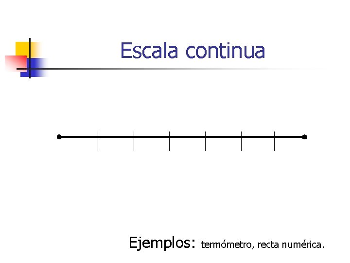 Escala continua Ejemplos: termómetro, recta numérica. 