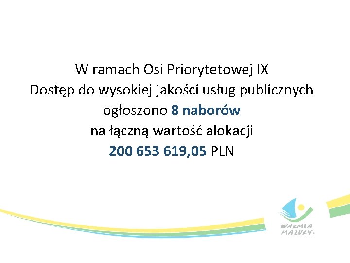 W ramach Osi Priorytetowej IX Dostęp do wysokiej jakości usług publicznych ogłoszono 8 naborów