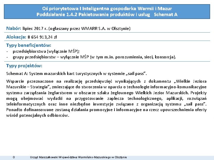 Oś priorytetowa I Inteligentna gospodarka Warmii i Mazur Poddziałanie 1. 4. 2 Pakietowanie produktów