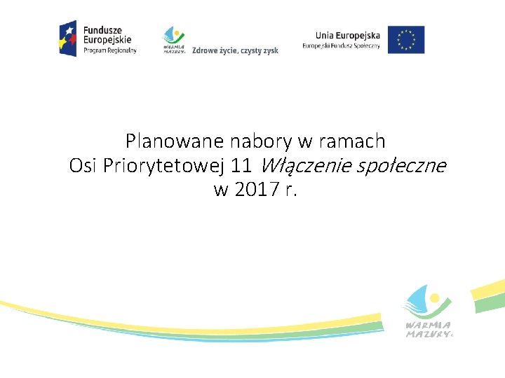 Planowane nabory w ramach Osi Priorytetowej 11 Włączenie społeczne w 2017 r. 