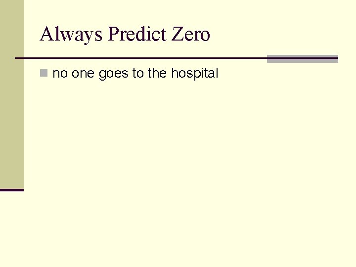 Always Predict Zero n no one goes to the hospital 