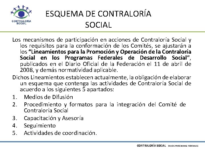 ESQUEMA DE CONTRALORÍA SOCIAL Los mecanismos de participación en acciones de Contraloría Social y