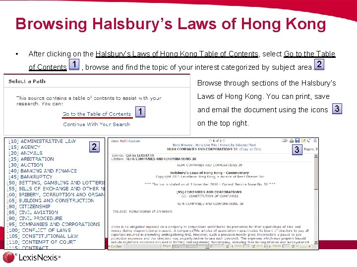 Browsing Halsbury’s Laws of Hong Kong • After clicking on the Halsbury’s Laws of