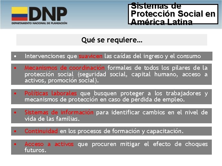 Sistemas de Protección Social en América Latina Qué se requiere… • Intervenciones que suavicen