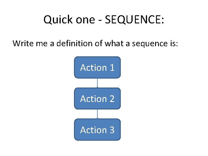 Quick one - SEQUENCE: Write me a definition of what a sequence is: Action