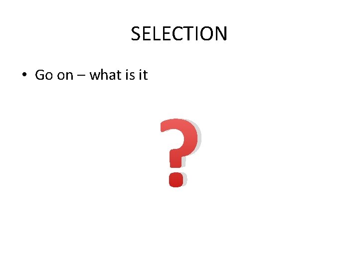 SELECTION • Go on – what is it ? 