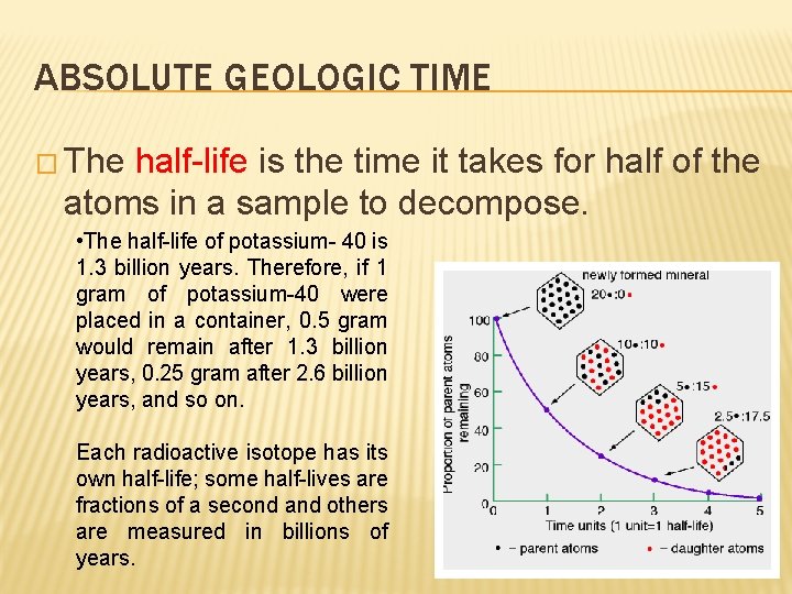 ABSOLUTE GEOLOGIC TIME � The half-life is the time it takes for half of