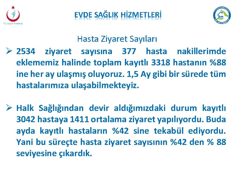 Hasta Ziyaret Sayıları 2534 ziyaret sayısına 377 hasta nakillerimde eklememiz halinde toplam kayıtlı 3318