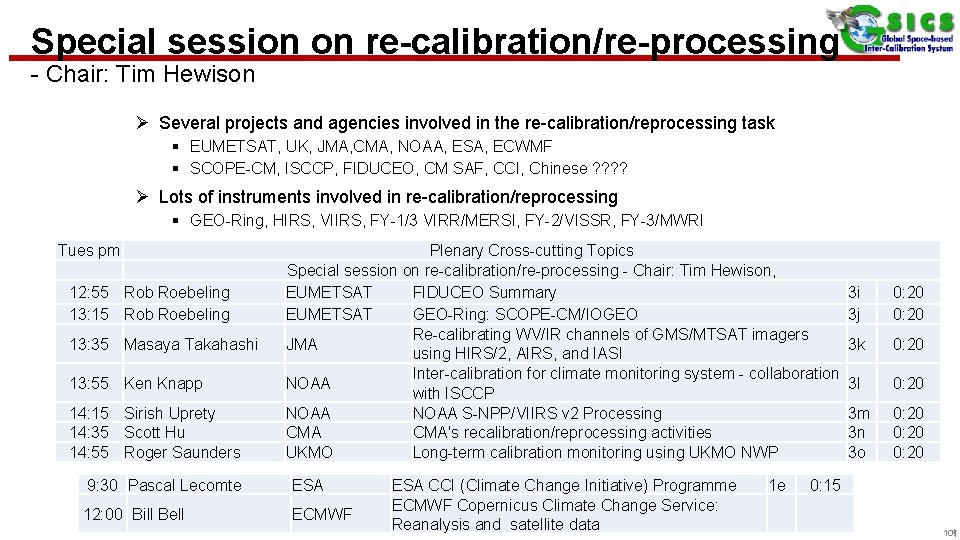 Special session on re-calibration/re-processing - Chair: Tim Hewison Ø Several projects and agencies involved