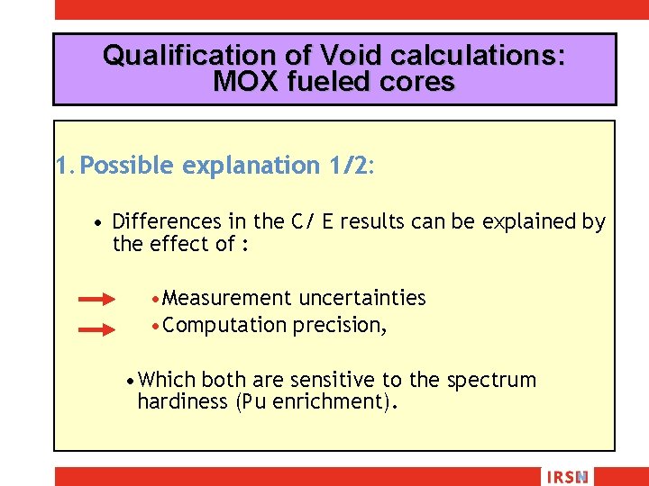 Qualification of Void calculations: MOX fueled cores 1. Possible explanation 1/2: • Differences in