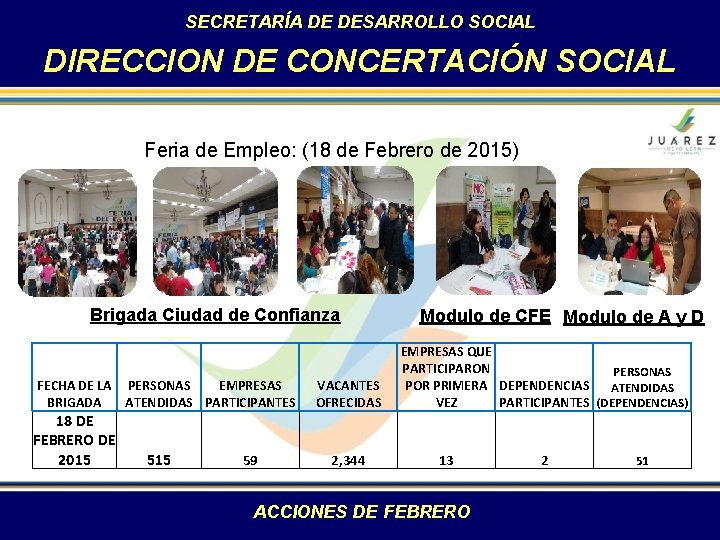 SECRETARÍA DE DESARROLLO SOCIAL DIRECCION DE CONCERTACIÓN SOCIAL Feria de Empleo: (18 de Febrero
