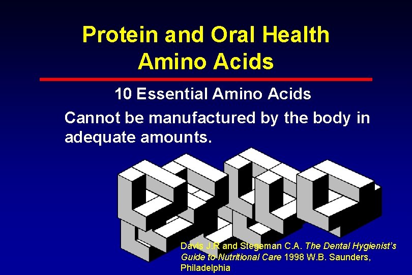 Protein and Oral Health Amino Acids 10 Essential Amino Acids Cannot be manufactured by