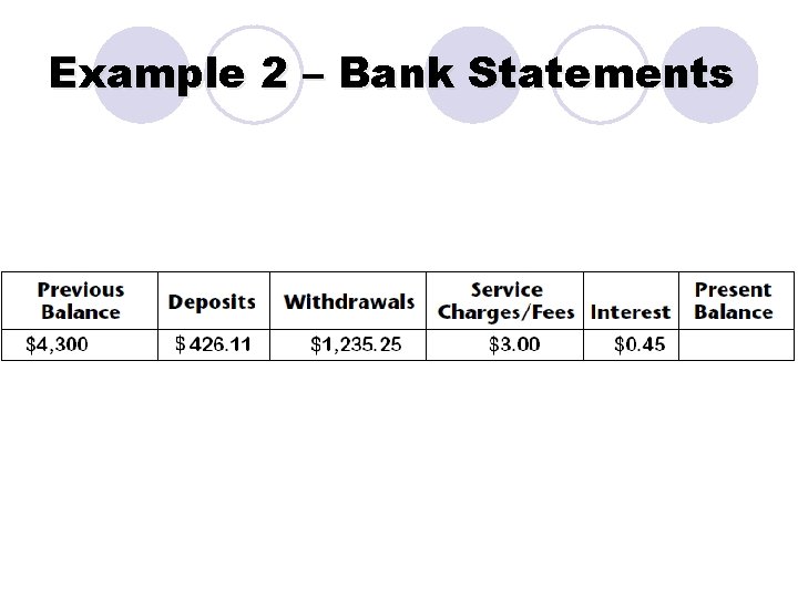 Example 2 – Bank Statements 