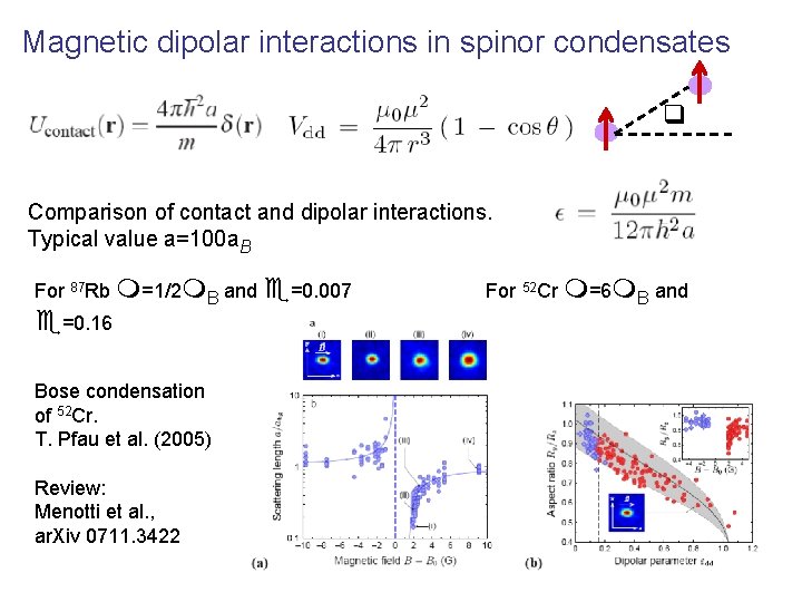 Magnetic dipolar interactions in spinor condensates q Comparison of contact and dipolar interactions. Typical