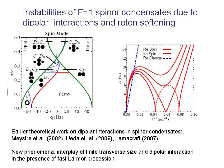 Instabilities of F=1 spinor condensates due to dipolar interactions and roton softening Earlier theoretical