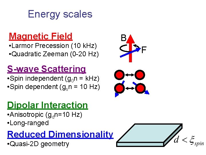 Energy scales Magnetic Field • Larmor Precession (10 k. Hz) • Quadratic Zeeman (0