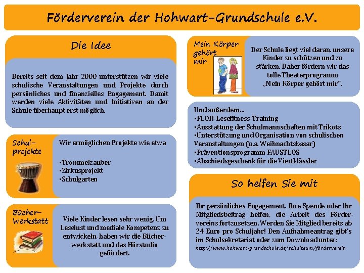 Förderverein der Hohwart-Grundschule e. V. Die Idee Bereits seit dem Jahr 2000 unterstützen wir