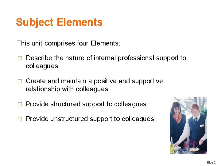 Subject Elements This unit comprises four Elements: � Describe the nature of internal professional