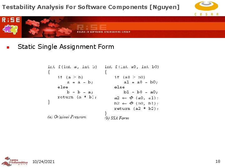 Testability Analysis For Software Components [Nguyen] n Static Single Assignment Form 10/24/2021 18 