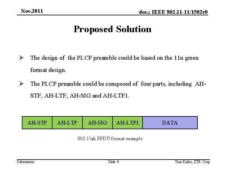 Nov. 2011 doc. : IEEE 802. 11 -11/1502 r 0 Proposed Solution Ø The