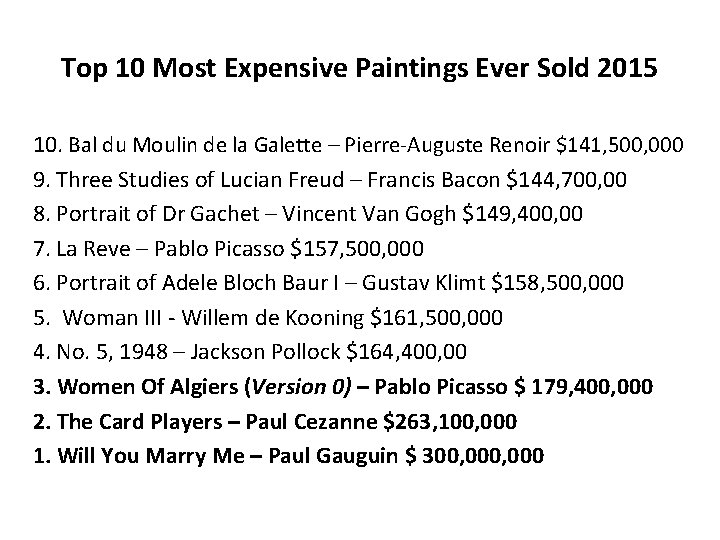 Top 10 Most Expensive Paintings Ever Sold 2015 10. Bal du Moulin de la