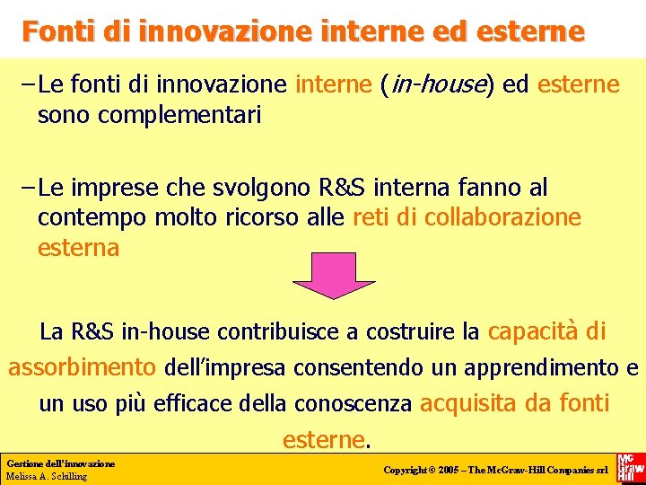 Fonti di innovazione interne ed esterne – Le fonti di innovazione interne (in-house) ed