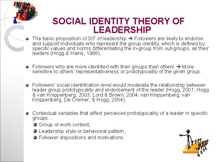 SOCIAL IDENTITY THEORY OF LEADERSHIP The basic proposition of SIT of leadership Followers are