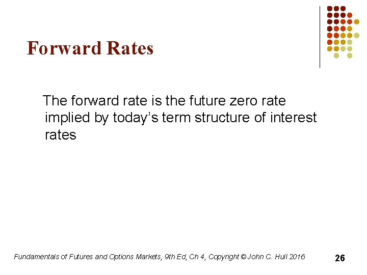 Forward Rates The forward rate is the future zero rate implied by today’s term