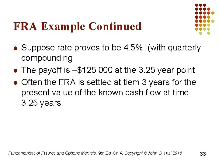 FRA Example Continued l l l Suppose rate proves to be 4. 5% (with