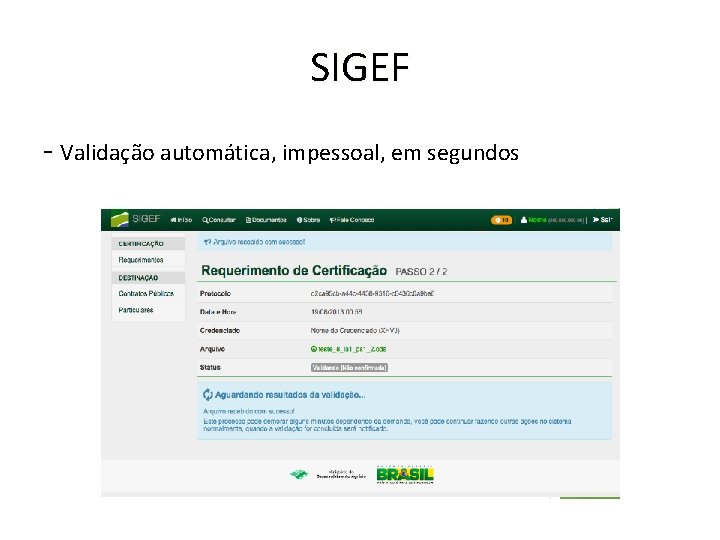 SIGEF - Validação automática, impessoal, em segundos 