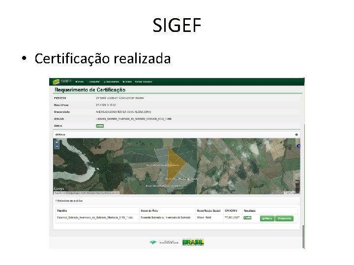 SIGEF • Certificação realizada 