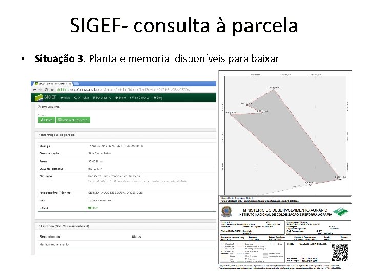 SIGEF- consulta à parcela • Situação 3. Planta e memorial disponíveis para baixar 