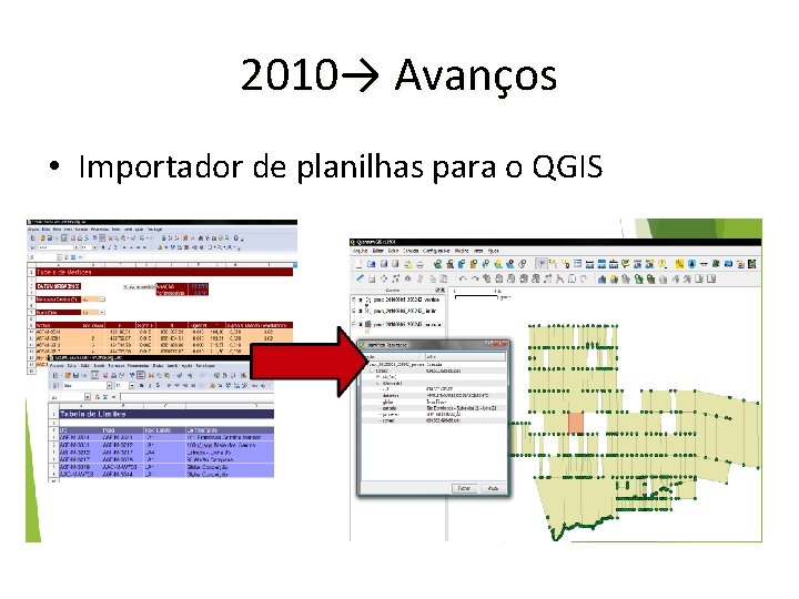 2010→ Avanços • Importador de planilhas para o QGIS 