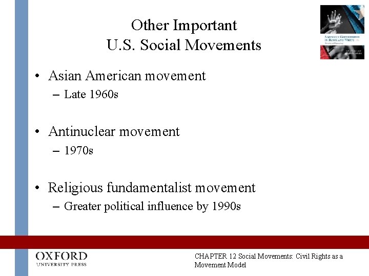 Other Important U. S. Social Movements • Asian American movement – Late 1960 s Other Important U. S. Social Movements • Asian American movement – Late 1960 s