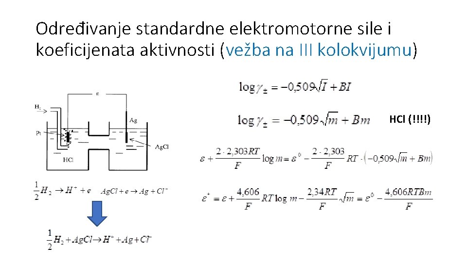 Određivanje standardne elektromotorne sile i koeficijenata aktivnosti (vežba na III kolokvijumu) HCl (!!!!) 