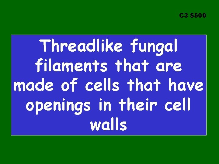 C 3 $500 Threadlike fungal filaments that are made of cells that have openings