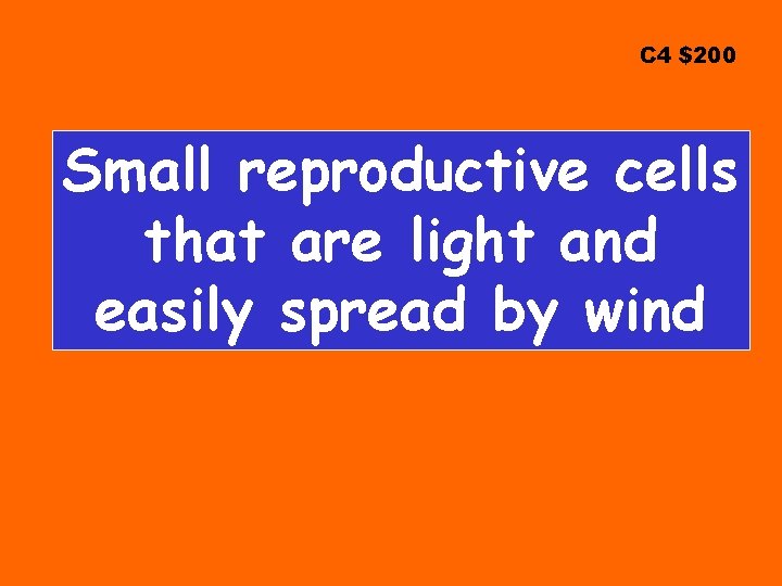 C 4 $200 Small reproductive cells that are light and easily spread by wind