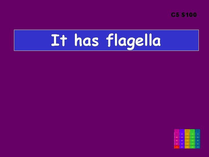 C 5 $100 It has flagella 