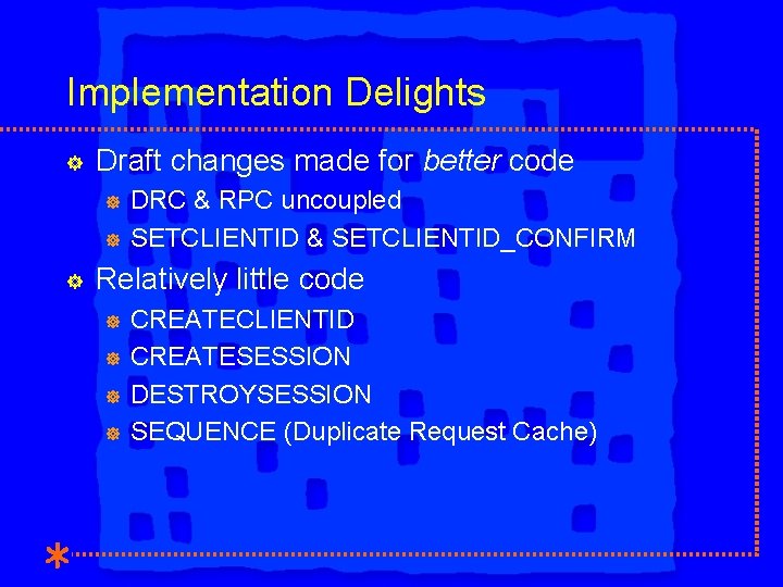 Implementation Delights ] Draft changes made for better code ] ] ] DRC &