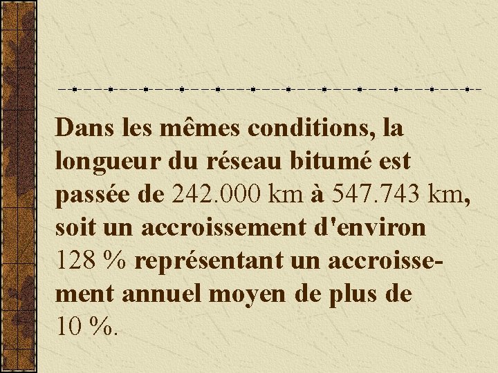 Dans les mêmes conditions, la longueur du réseau bitumé est passée de 242. 000
