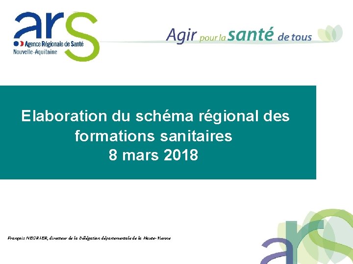 Elaboration du schéma régional des formations sanitaires 8 mars 2018 François NEGRIER, directeur de